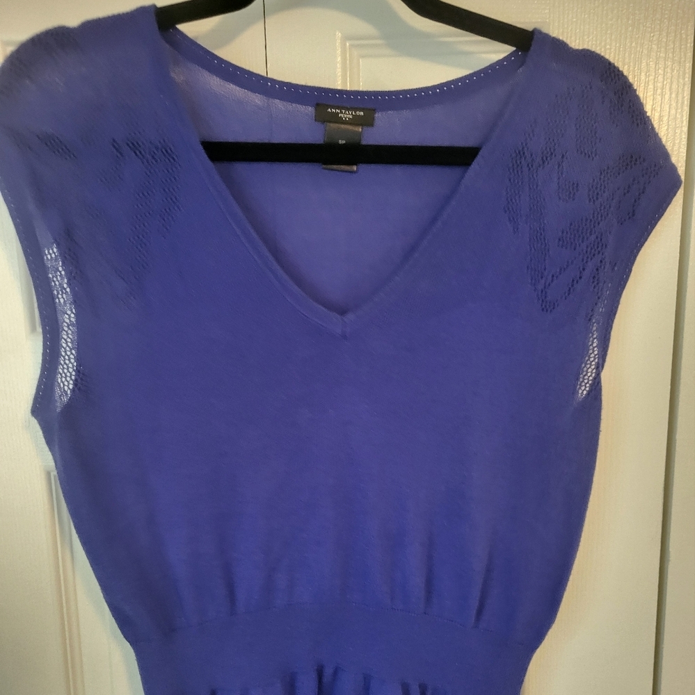 EUC Ann Taylor Blue Peplum Vneck Knit Sz Small Petite